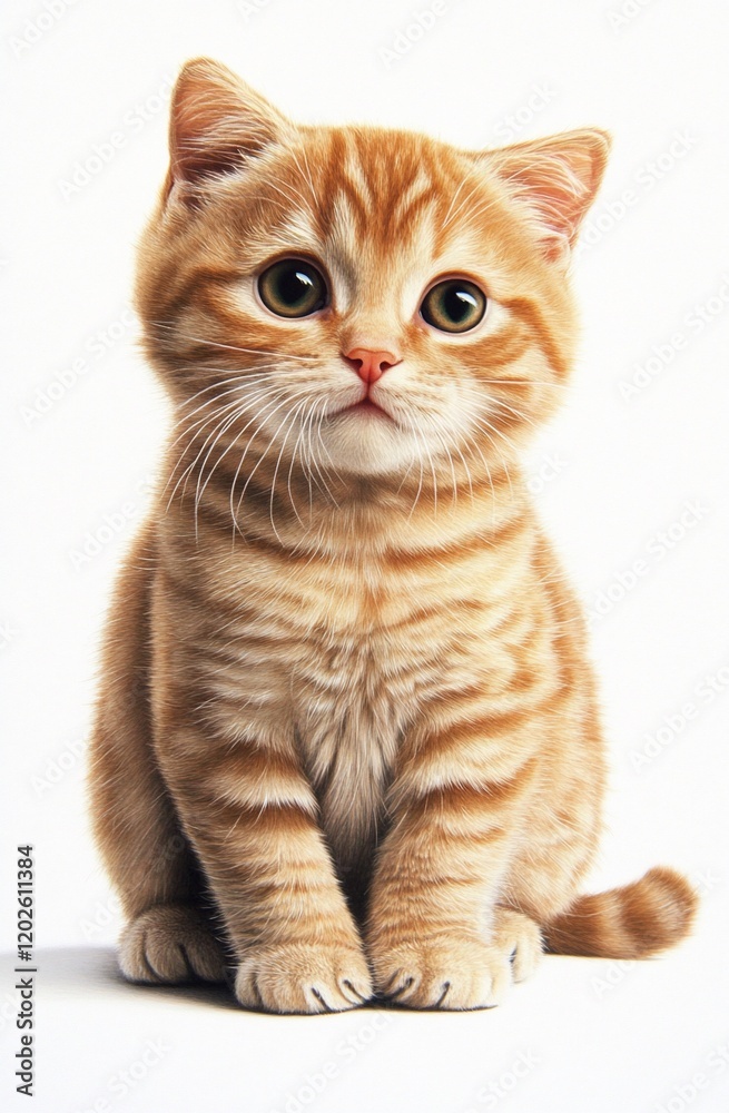 Adorable ginger kitten sitting on white background. Adorable ginger kitten sitting on white background.