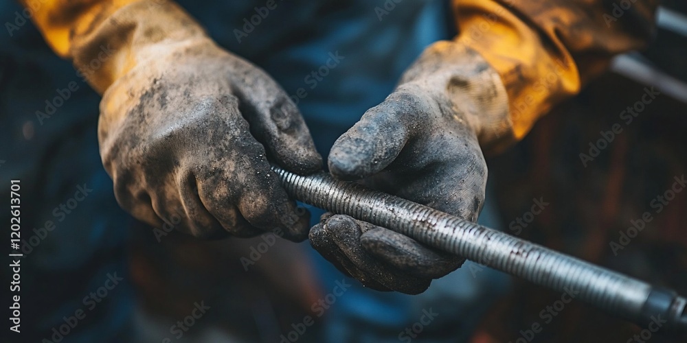 Dirty Hands Working on Metal Pipe Dirty Hands Working on Metal Pipe