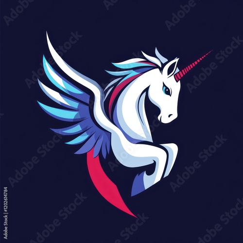 Wallpaper Mural White winged unicorn with red detail on dark background, for fantasy or game use Torontodigital.ca
