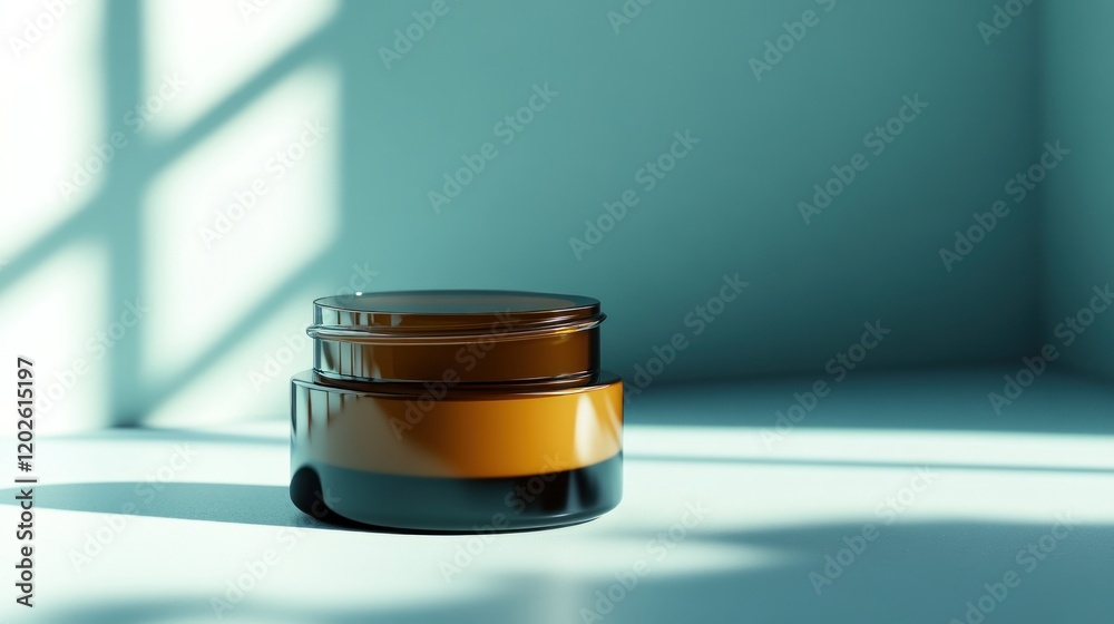 Amber jar, skincare product, studio, sunlight, minimal background, cosmetic mockup Amber jar, skincare product, studio, sunlight, minimal background, cosmetic mockup
