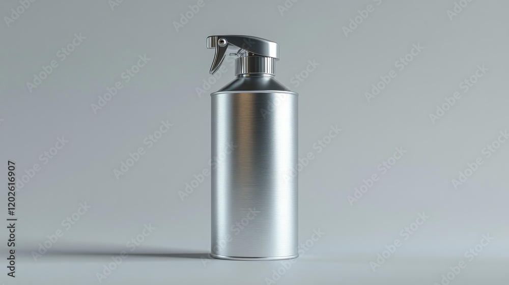 Silver spray bottle studio shot, clean background, packaging mockup Silver spray bottle studio shot, clean background, packaging mockup