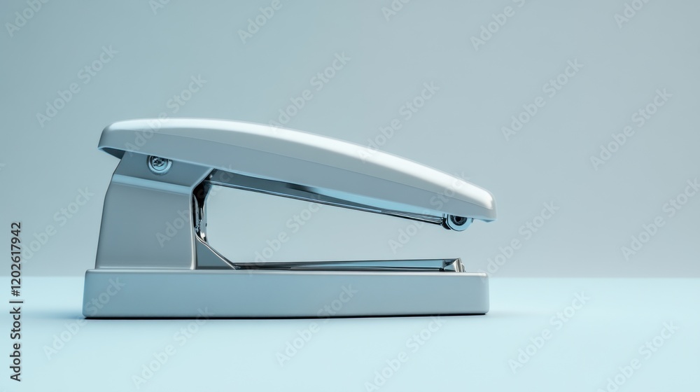 White stapler, desk, office, minimal background, document preparation White stapler, desk, office, minimal background, document preparation