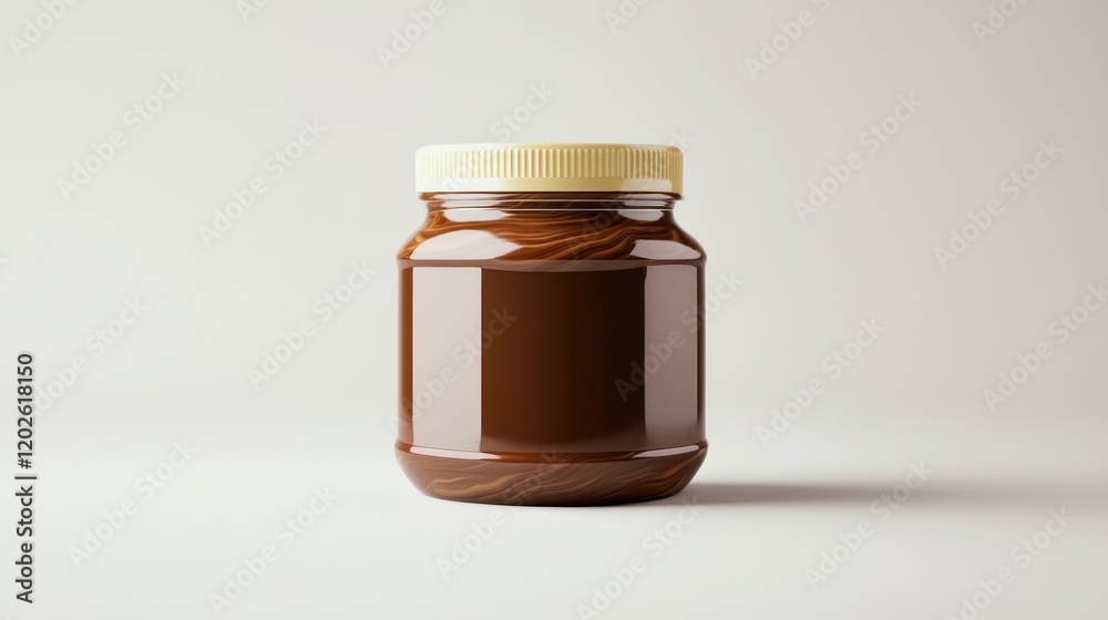 Chocolate spread jar studio shot, simple background, packaging mockup