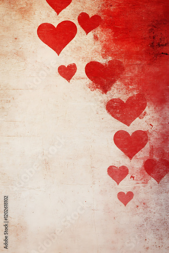  Red Hearts on Grunge Background