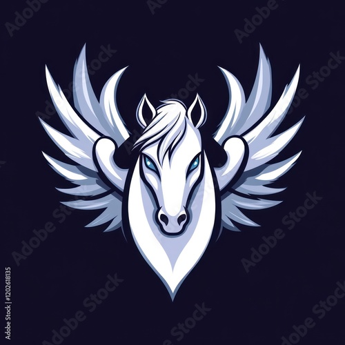 White winged horse portrait on a dark background, for mythical concept or fantasy use photo