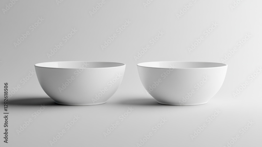 Two empty white bowls on a studio background, ideal for food mockups Two empty white bowls on a studio background, ideal for food mockups