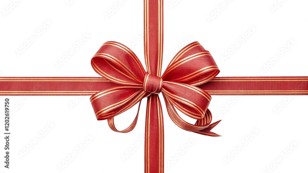 Gift ribbon with red bow, isolated, transparent background, AI