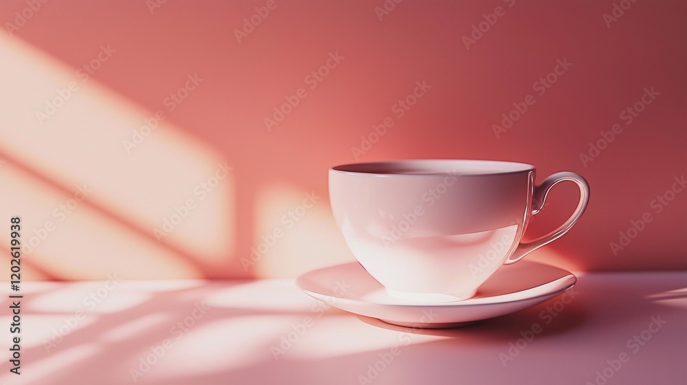 Fototapeta premium White ceramic teacup on a vibrant pink surface