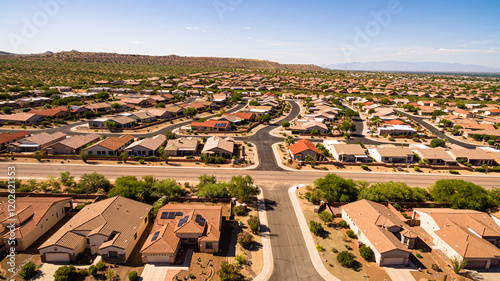aerial view of mountain desert town