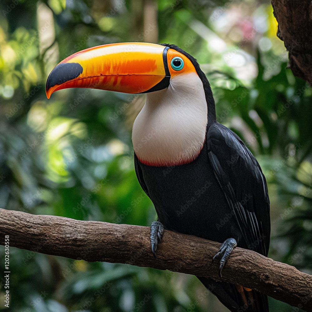 Vibrant toucan perched on a branch in lush greenery. (1) Vibrant toucan perched on a branch in lush greenery. (1)