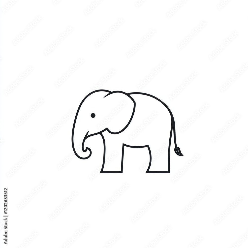 Single outlined elephant illustration, isolated on white, for use as icon or logo Single outlined elephant illustration, isolated on white, for use as icon or logo