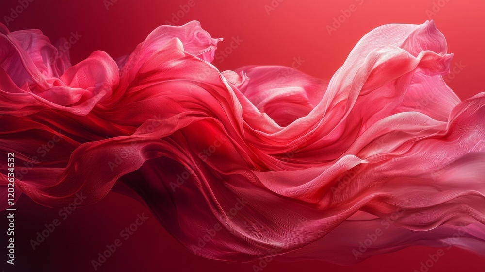 Naklejka premium Dynamic red fabric flowing against a dark backdrop