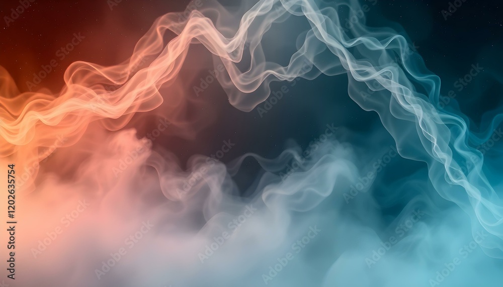 Obraz premium Abstract Teal Orange Smoke Wave Background Design Art Calm Soft Fluid 
