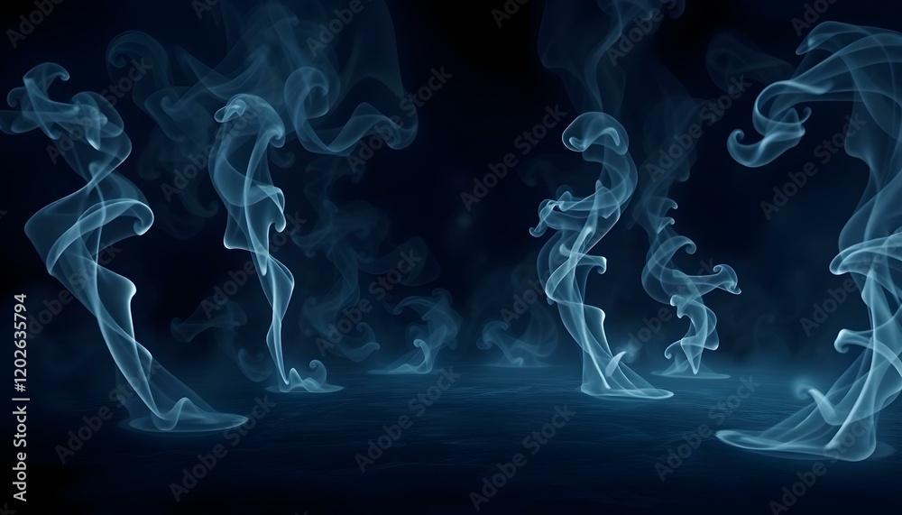 Fototapeta premium Abstract Blue Smoke Swirls Dark Background Design art fog haze airy 
