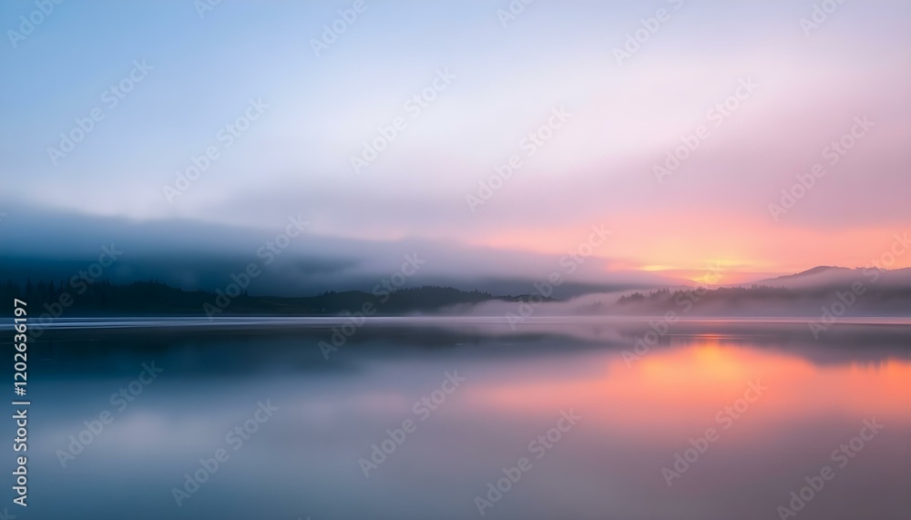 Serene Sunrise Lake Misty Mountains Peaceful Dawn Fog Sky Calm Pink Serene Sunrise Lake Misty Mountains Peaceful Dawn Fog Sky Calm Pink