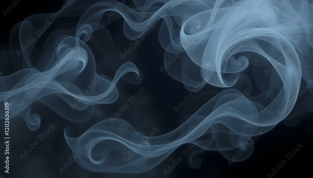 Fototapeta premium Abstract Blue Smoke Swirls Dark Background Design Art Wave Grey Fluid 