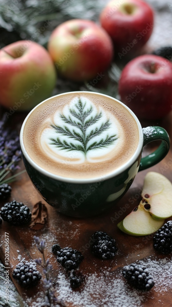 Cozy Autumn Latte with Apple and Blackberry Garnish Cozy Autumn Latte with Apple and Blackberry Garnish