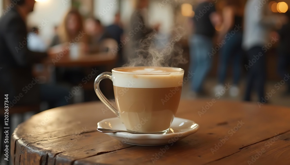 Steaming Latte in Cafe: Warm, Cozy Coffee Scene Steaming Latte in Cafe: Warm, Cozy Coffee Scene