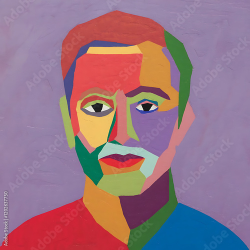 Colorful Geometric Portrait: Modern Abstract Art Canvas with Bold Lines and Vibrant Colors