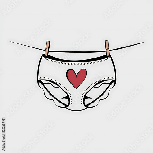 Whimsical Cartoon Underwear Line Illustration – Cute and Playful Lingerie Art for Valentine's Day Fashion Decor