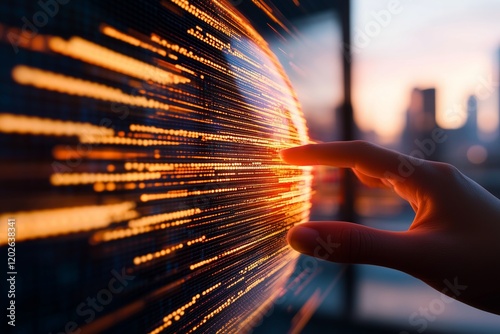 Abstract concept of futuristic global connectivity of Financial data analysis business programmer coding showing artificial intelligence and machine learning concept. Generative AI