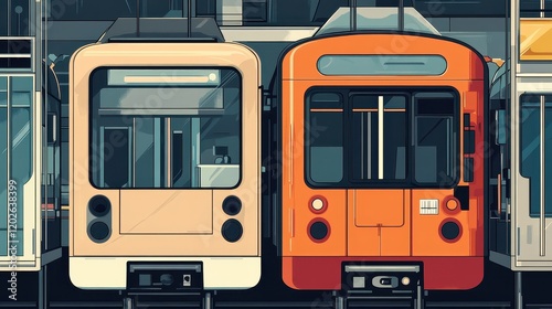 Public transportation systems flat design front view urban transit network cartoon drawing split