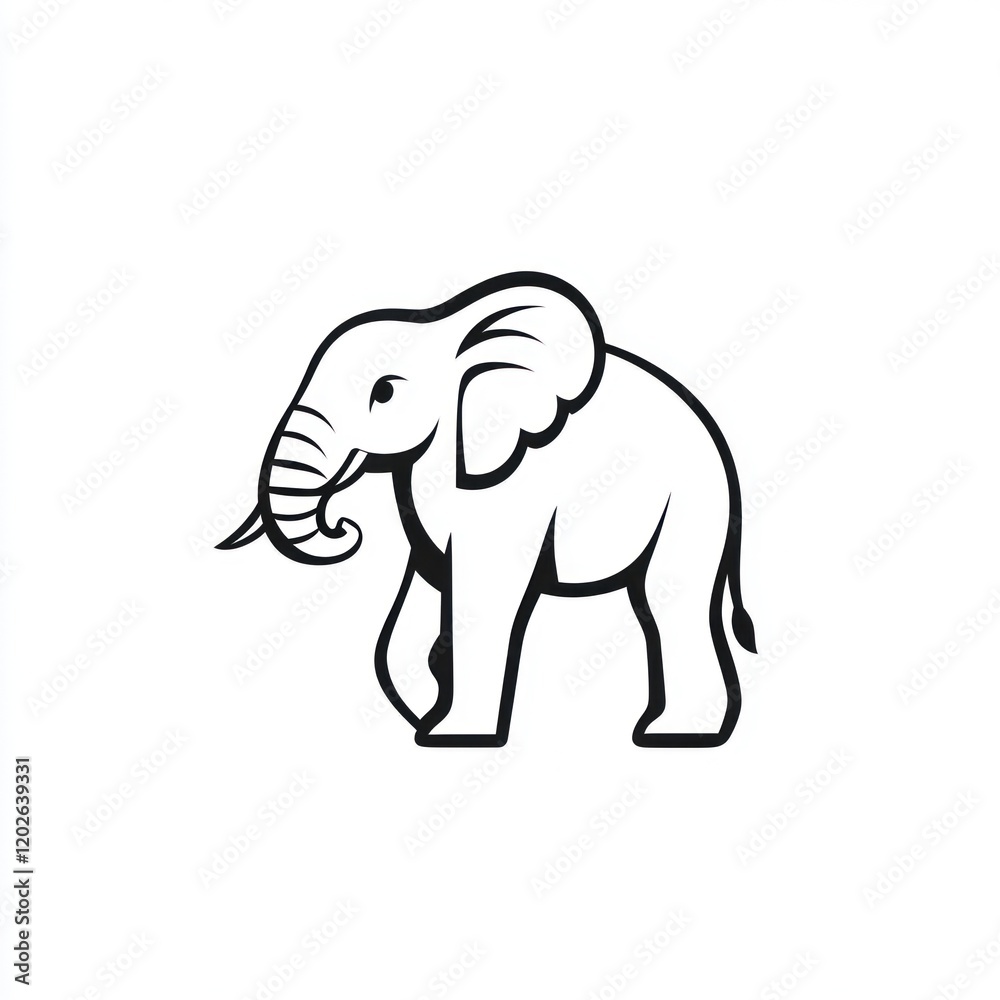 Fototapeta premium Walking elephant outline drawing, use for education, simple illustration with solid colors