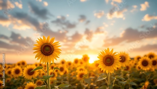 Sunflowers at Sunset: A Serene Field of Golden Blooms