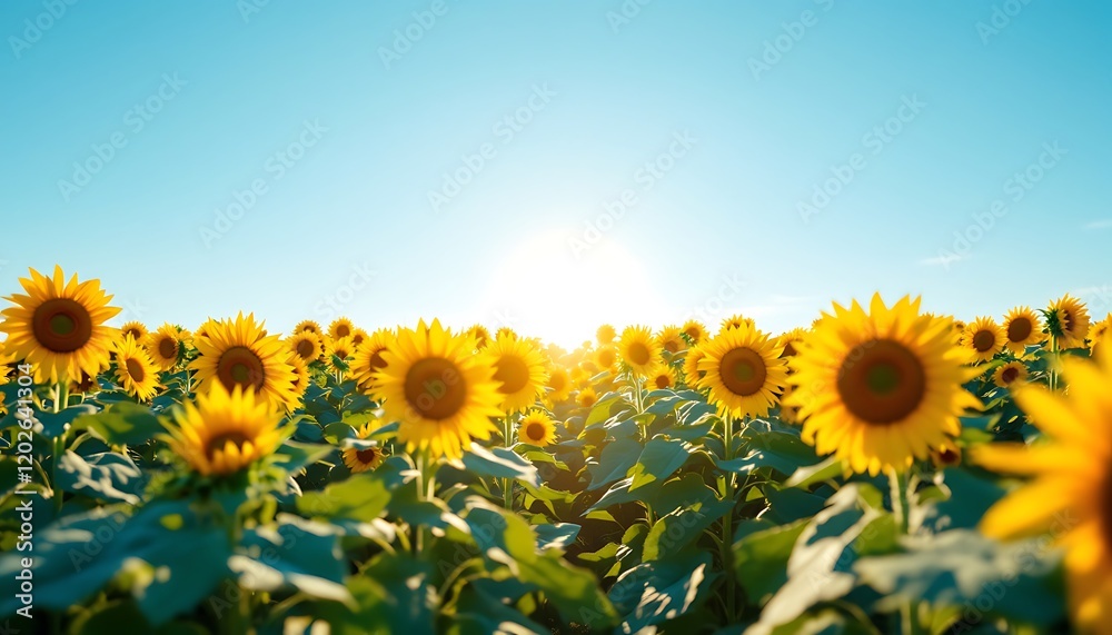 Obraz premium Sunlit Sunflower Field: A Serene Summer Landscape
