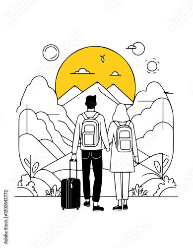 Tourist couple with backpack design, Travel trip vacation tourism and journey theme Vector illustration