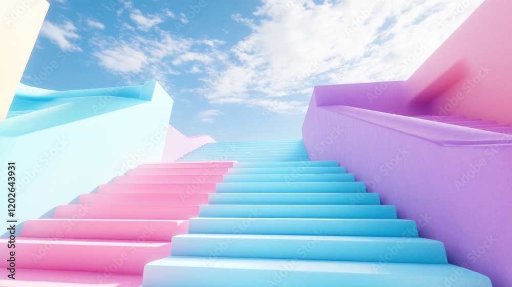 Obraz premium Pastel stairs ascending to a bright sky.