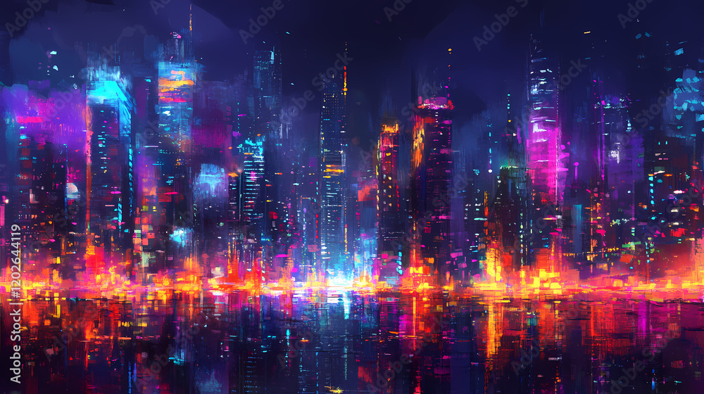 Colorful city street lights creating a dynamic motion effect at night. Dynamic City Motion. Illustration Colorful city street lights creating a dynamic motion effect at night. Dynamic City Motion. Illustration