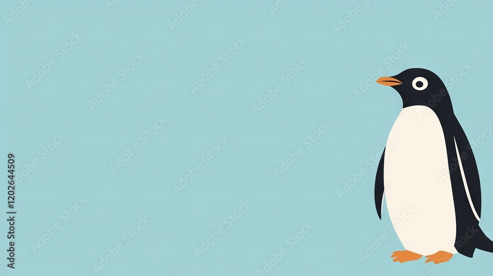 Fototapeta premium Penguins on Blue Backgrounds - Two penguins, one black and white, stand side by side against contrasting blue backgrounds
