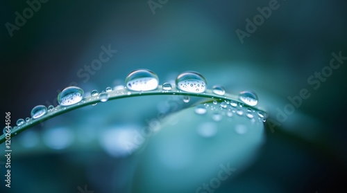 Close-up of water droplets on a green leaf, showcasing nature's beauty in soft focus.