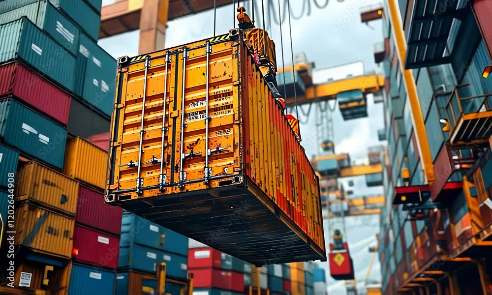 Cargo Container Handling at Busy Port: Global Trade and Logistics