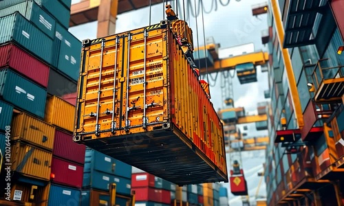 Cargo Container Handling at Busy Port: Global Trade and Logistics