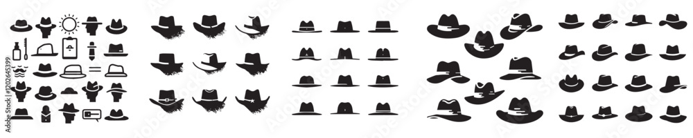 set of silhouette hat vector icons set of silhouette hat vector icons