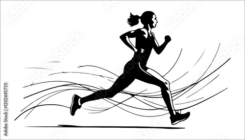 Running woman. Vector illustration of a female athlete jogging on white background