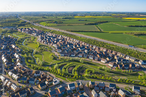 Fotografija Aerial view of uk home newly built estate development masterplan landscape in En