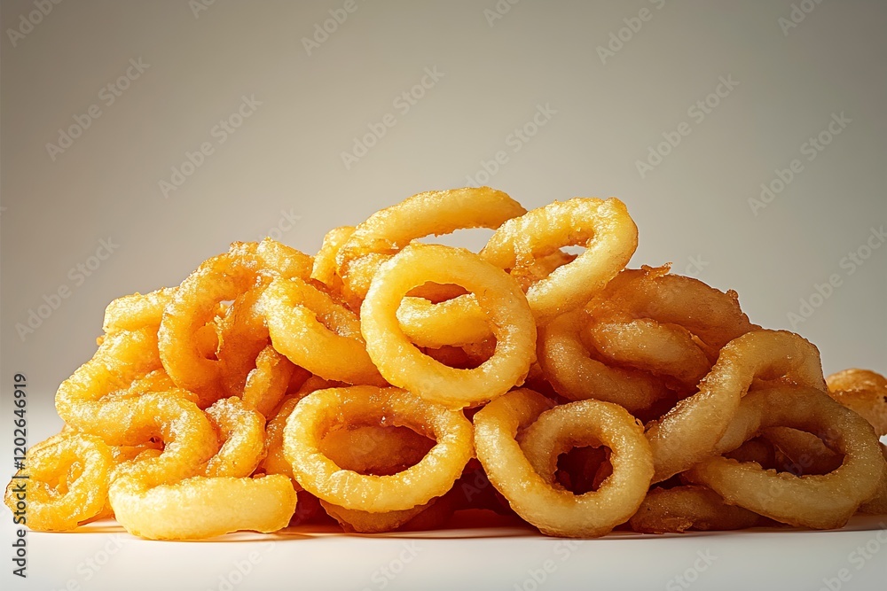 Golden Crispy Onion Rings Piled High Offering a Tempting Snack Option : Generative AI Golden Crispy Onion Rings Piled High Offering a Tempting Snack Option : Generative AI