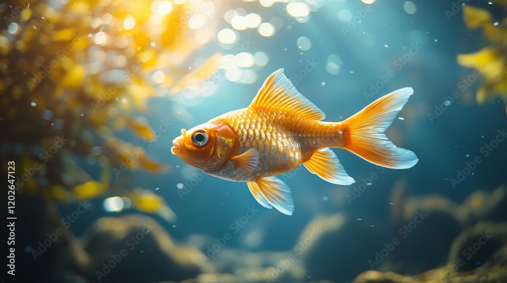 Golden fish swimming in a sparkling sunlit pond Golden fish swimming in a sparkling sunlit pond