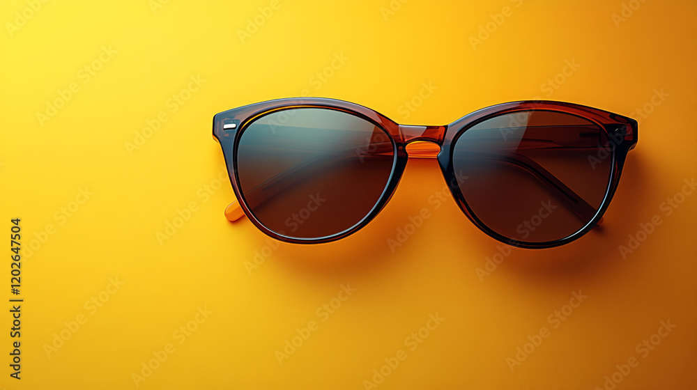 Isolated pair of sunglasses on a flat sandy-yellow background Isolated pair of sunglasses on a flat sandy-yellow background