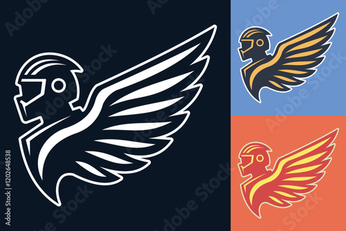 Editable Winged Warrior Helmet Logo - Retro Vector Emblem