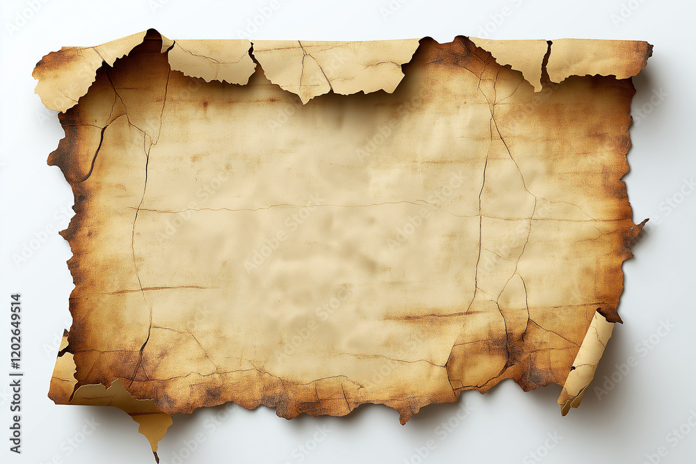 Fototapeta premium A blank piece old sepia color paper with one corner torn off , isolated on a transparent background.