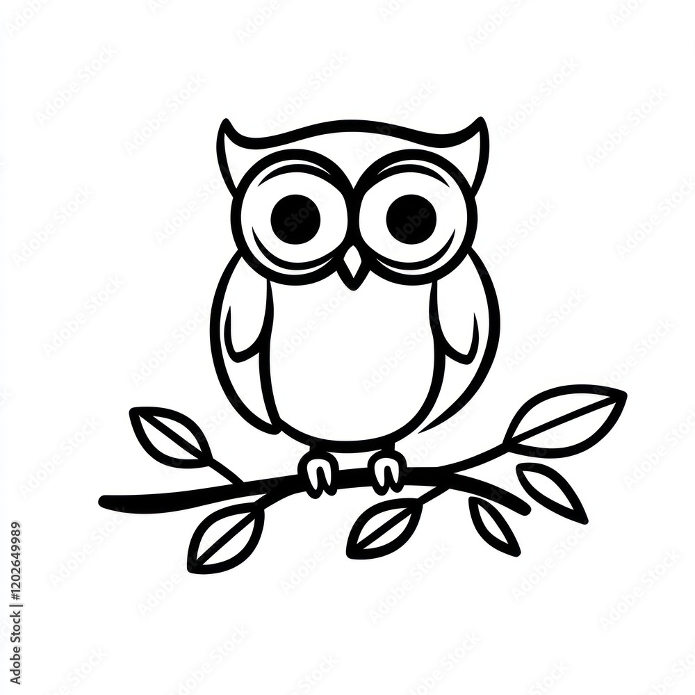 Stylized owl on a branch illustration, isolated on white, for nature-themed design Stylized owl on a branch illustration, isolated on white, for nature-themed design