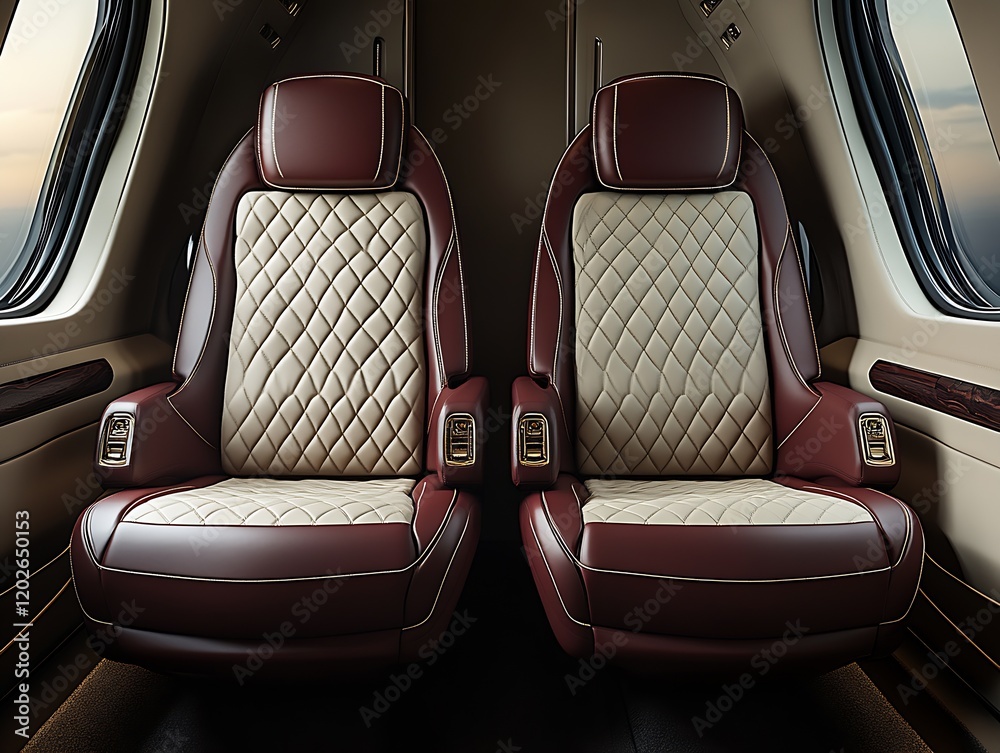 Obraz premium Opulent Aircraft Cabin Interior Featuring Plush Leather Seating : Generative AI