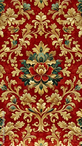 Ornate red and gold damask pattern photo