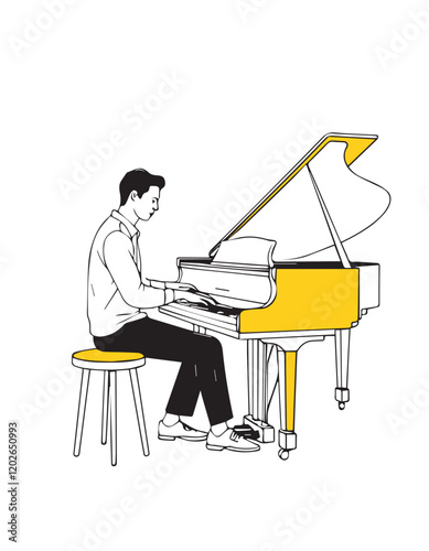Pianist playing the grand piano. Vector illustration of a man playing a grand piano.
