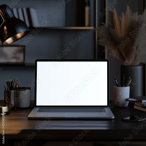 modern laptop mockup on a stylish desk setup