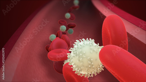 White Blood Cells Red Blood Cells in Vessel